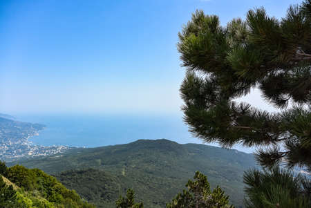 Picturesque view of the city of Yalta and the Black Sea from Ai Petri mountain in the Crimea.の写真素材