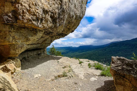 Beautiful scenic landscape of the Caucasus Mountains - Eagle Rocks mountain shelf - Lenin Mountain, Mezmai, Russiaの写真素材