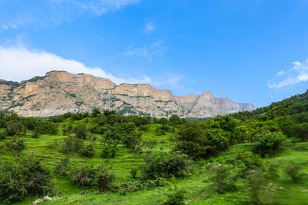 A mountain valley in the gorge of the Cherek-Balkar river in the vicinity of the Ushtulu tract....