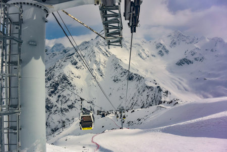 Gondola cable car on Elbrus. April 2019 Elbrusの写真素材