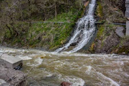 View from the bridge on the river of the resort town of Borjomi in Central Georgia 2019.の写真素材