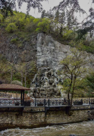 View from the bridge on the river of the resort town of Borjomi in Central Georgia 2019.の写真素材