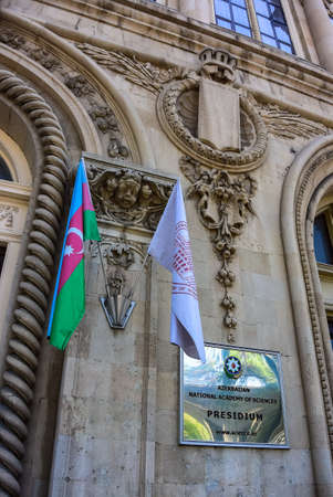 Azerbaijan - May 2019. Sights, buildings with flags and streets of Baku. Spring in Bakuのeditorial素材