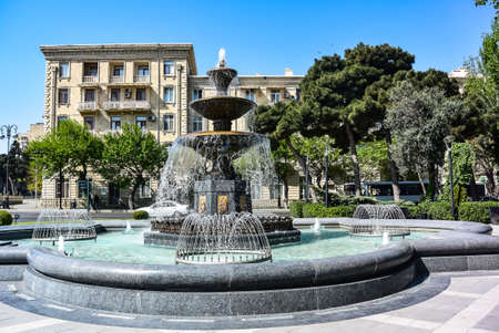 Baku, Azerbaijan - 2019. Sights, buildings and streets with fountains in Baku.のeditorial素材
