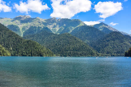 Beautiful mountain Lake Ritsa. Lake Ritsa in the Caucasus Mountains, in the north-western part of Abkhazia.の写真素材