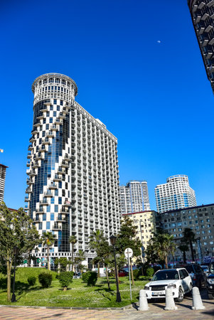 High-rise buildings on the Batumi embankment. Sights and buildings in the city of Batumi. Georgia. 2019.のeditorial素材