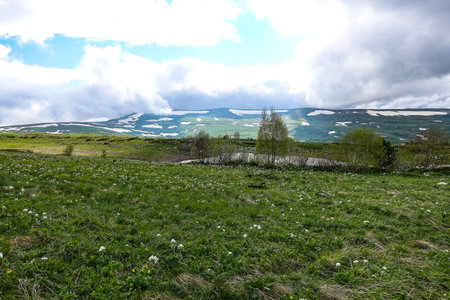 View of the Lago-Naki plateau in Adygea. The Caucasus Mountains. Russia 2021.の写真素材