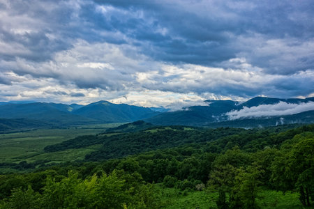 View of the Lago-Naki plateau in Adygea. The Caucasus Mountains. Russia 2021.の写真素材