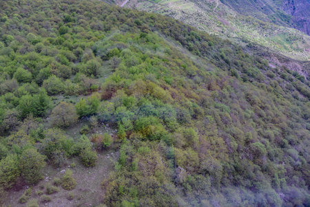 View of the green mountains from the Wings of Tatev cable car. picturesque views. Armenia 2019.の写真素材
