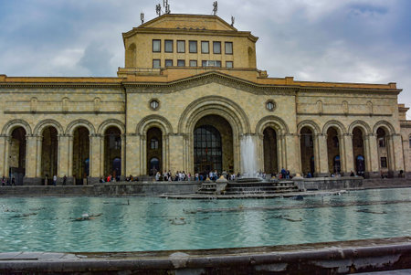 Singing fountains on Republic square in Yerevan, may 2, 2019. Armeniaのeditorial素材