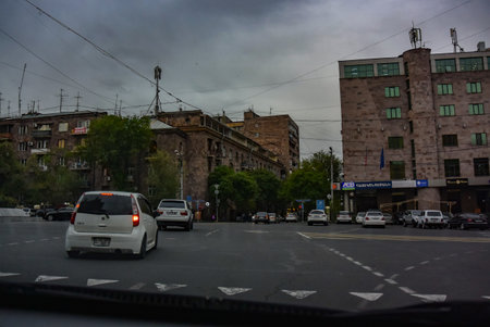 Buildings and cars on the streets of Yerevan, may 2, 2019, Armeniaのeditorial素材