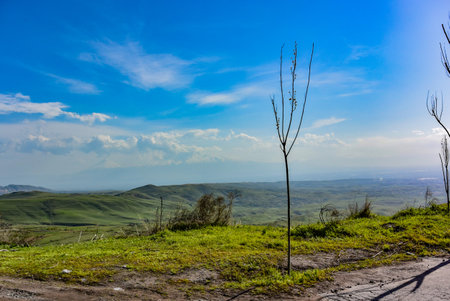 A picturesque road in the mountains of Armenia. The road to the temple of Garni, Armenia 2019.の写真素材