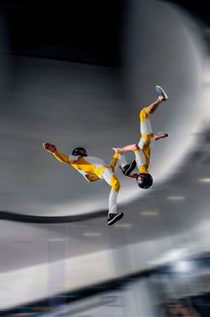 Skydiving. Fly men is a pilot of his body in air. Extreme people prefer skydiving. Parachutist in...
