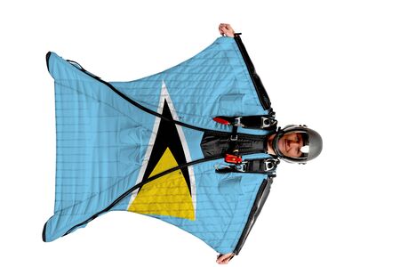 Panama flag. Men in wing suit templet. Skydiving men in parashute. Simulator of free fall.の写真素材