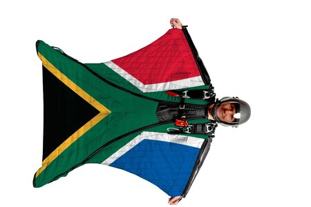 South Africa extreme travel. Simulator of free fall. Men in wing suit.の写真素材