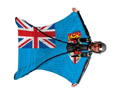 Bangladesh extreme travel. Simulator of free fall. Men in wing suit.の写真素材