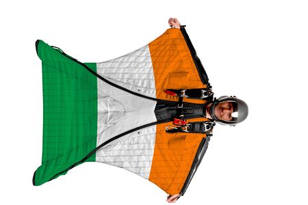Bangladesh extreme travel. Simulator of free fall. Men in wing suit.の写真素材