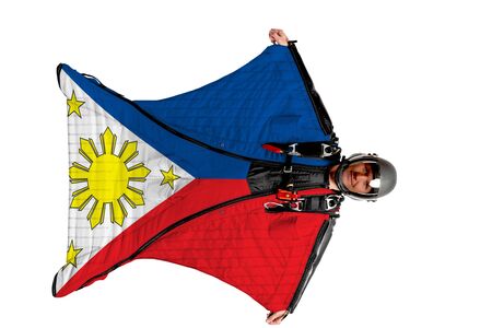Bangladesh extreme travel. Simulator of free fall. Men in wing suit.の写真素材