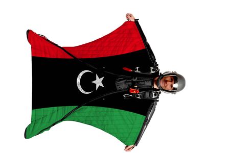 Bangladesh extreme travel. Simulator of free fall. Men in wing suit.の写真素材