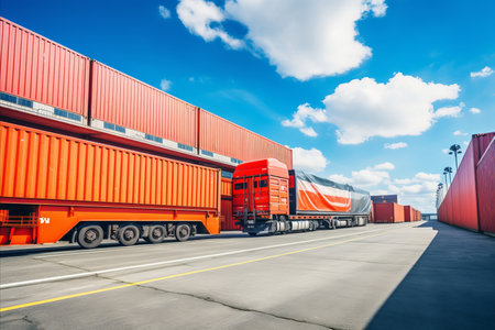 Sea Containers in Port Terminal. Streamlined Logistics for Efficient Cargo Transportationの素材