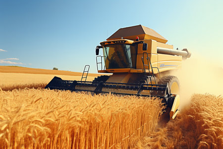 Abundant wheat harvest in the glowing sunlight on a beautiful summer dayの素材