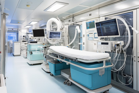 Contemporary operating room with advanced state-of-the-art medical equipment and devicesの素材