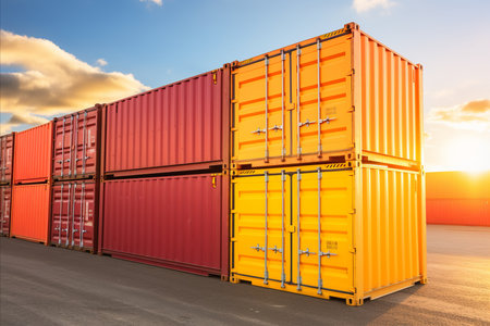 Sea Logistics Containers at International Cargo Terminal. Efficient Global Transportationの素材