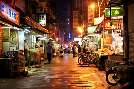 Traditional Chinese town street with small shops and restaurants in the old cityの素材