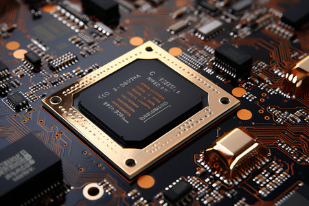 Computer processor on electronic circuit board. advanced technology and computing powerの素材
