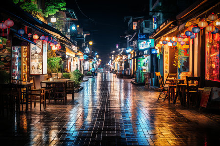 Traditional Chinese old town street with small boutique shops and cozy authentic restaurantsの素材
