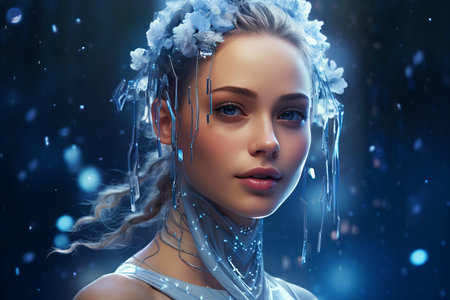 AI-Powered Woman Robot Head. Revolutionizing Machine Learning and Bionic Scienceの素材