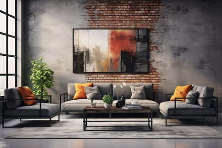 modern living room in loft design with sofa and coffee table. AI generatedの素材