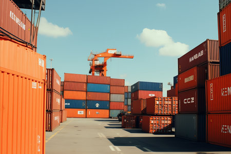 Port terminal with sea containers for efficient cargo transportation and logistics managementの素材