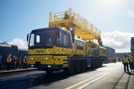 Trailer for transporting and loading sea containers at a logistics terminal. Cargo logistics.の素材