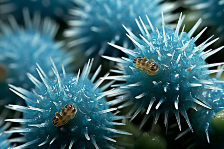 Abstract Background of Virus Particles with Sharp Spikes Floating in Cellular Environmentの素材
