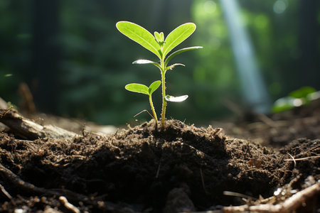 Young, green, and small plant growing in the sunlight. Save and clean planet. Ecology conceptの素材