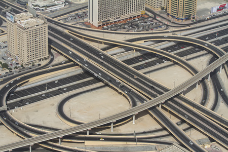 DUBAI, UAE - November 1  A busy highway junction in Dubai, UAE, on November 1, 2013 のeditorial素材