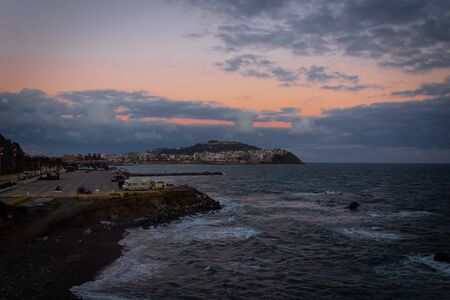 Sunset on the Mediterranean Sea on the coast of Ceutaの写真素材