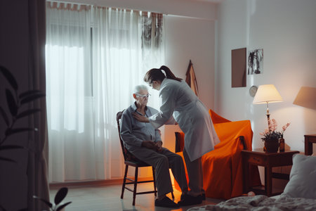 Nurse caring for elderly patient at home,の素材