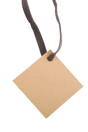 tan blank tag for products on white background の写真素材