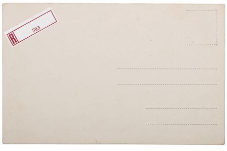 Old empty postcard, grunge paper with aging marksの写真素材