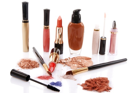 different cosmetics on white background, beauty conceptの写真素材