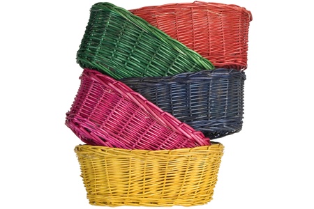 stack of isolated on white woven straw basketsの写真素材