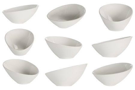 nine point of view of empty bowl on white background の写真素材