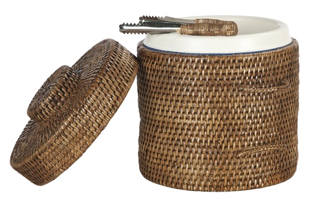 ice bucket covered in bamboo, isolated on white backgroundの写真素材