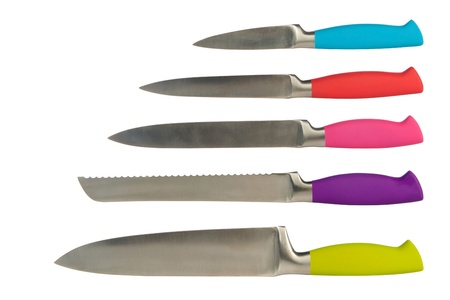 set of five knives for the kitchen isolated on a white background の写真素材