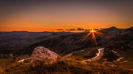 Sunset on top of a Hill on Madonie Parkの写真素材