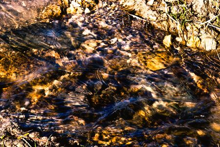 Reflections of water under a countryside riverの写真素材