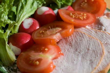 ham, salad and tomatoes/close-upの写真素材