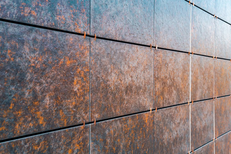 Close-up of street tiles on the wall of a buildingの写真素材